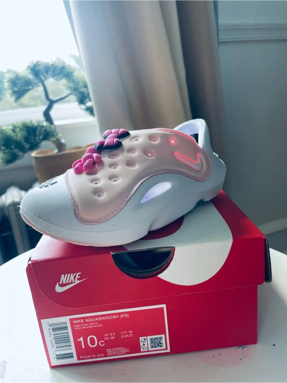 Nike Kids Pink Slip-On Sandal with Flower Charms